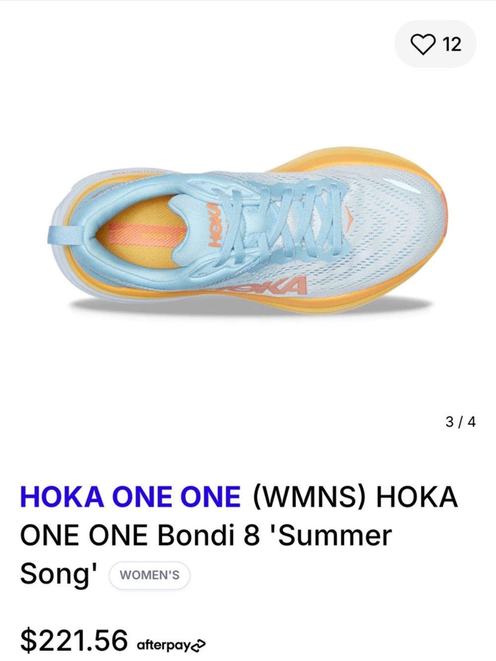 Hoka Women's Bondi 8 Sneakers in Light Blue, Peach, Yellow